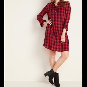 Red & black buffalo plaid shirt dress